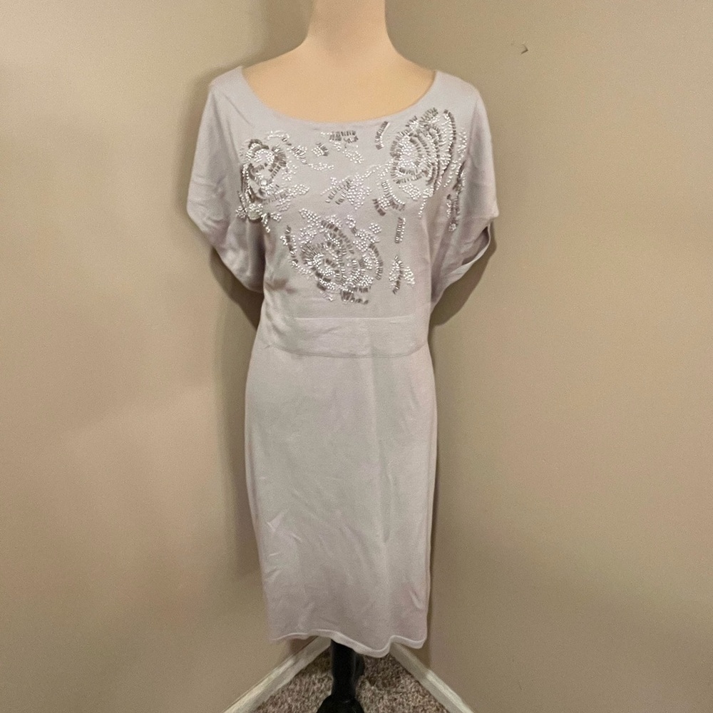 Adrienne pewter knit Sequin scoop neck Midi Dress, size XL